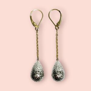 10K Gold Two tone Dangle Earrings 2"